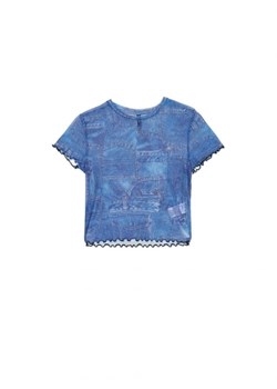 Cropp - Niebieski T-shirt z siateczki mesh - wielobarwny ze sklepu Cropp w kategorii Bluzki damskie - zdjęcie 161668642
