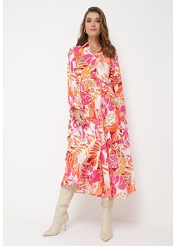 Pomarańczowa Rozkloszowana Sukienka Plisowana z Wiązanym Paskiem Lianeo ze sklepu Born2be Odzież w kategorii Sukienki - zdjęcie 161683220