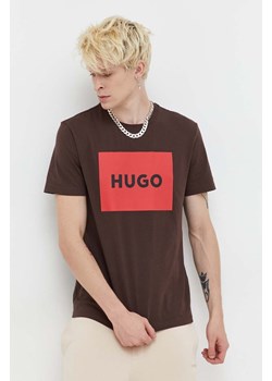 HUGO t-shirt bawełniany kolor brązowy z nadrukiem 50467952 ze sklepu ANSWEAR.com w kategorii T-shirty męskie - zdjęcie 161686823