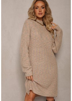 Beżowa Sweterkowa Sukienka Mini z Miękkiej Dzianiny Orla ze sklepu Renee odzież w kategorii Sukienki - zdjęcie 161695042