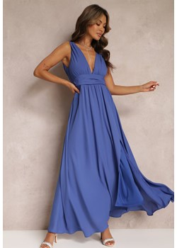 Niebieska Rozkloszowana Sukienka Maxi na Ramiączkach z Rozcięciem Ernames ze sklepu Renee odzież w kategorii Sukienki - zdjęcie 161695432