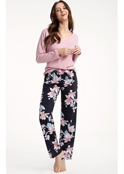 Luna bawełniane piżama damska pudrowo różowa w kwiaty 614, Kolor róż pudrowy-granat, Rozmiar XL, Luna ze sklepu Intymna w kategorii Piżamy damskie - zdjęcie 161695812