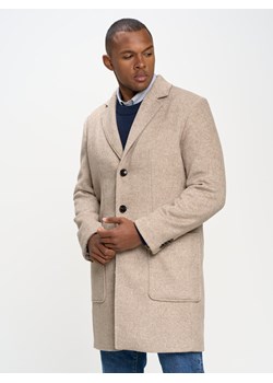 Płaszcz męski z dodatkiem wełny beżowy Tasrad 802 ze sklepu Big Star w kategorii Płaszcze męskie - zdjęcie 161704061
