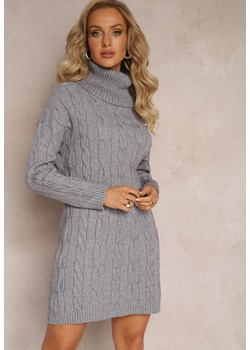 Ciemnoszara Mini Sukienka ze Sweterkowej Dzianiny z Szerokim Golfem i Ściągaczami Jilenma ze sklepu Renee odzież w kategorii Sukienki - zdjęcie 161767260