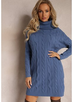 Granatowa Mini Sukienka ze Sweterkowej Dzianiny z Szerokim Golfem i Ściągaczami Jilenma ze sklepu Renee odzież w kategorii Sukienki - zdjęcie 161767270