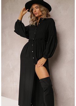 Czarna Koszulowa Sukienka Maxi ze Ściągaczem Nisela ze sklepu Renee odzież w kategorii Sukienki - zdjęcie 161772382
