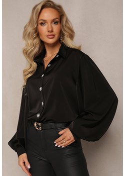 Czarna Koszula Satynowa z Bufiastym Rękawem Celeina ze sklepu Renee odzież w kategorii Koszule damskie - zdjęcie 161772402