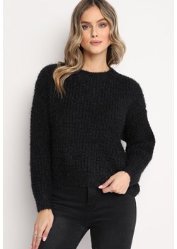 Czarny Dzianinowy Sweter z Warkoczykowym Splotem Akina ze sklepu Born2be Odzież w kategorii Swetry damskie - zdjęcie 161809212