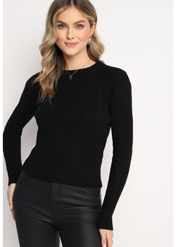 Czarny Dopasowany Sweter z Wełną i Ozdobnym Splotem Siomiso ze sklepu Born2be Odzież w kategorii Swetry damskie - zdjęcie 161809612