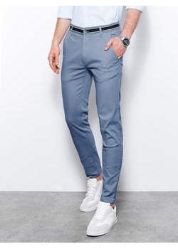 Spodnie męskie chino z ozdobną taśmą w pasie - niebieskie V7 P156 ze sklepu ombre w kategorii Spodnie męskie - zdjęcie 161837811