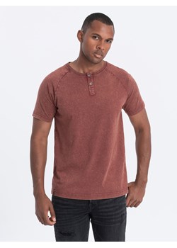 T-shirt męski z dekoltem henley - bordowy V3 S1757 ze sklepu ombre w kategorii T-shirty męskie - zdjęcie 161846193