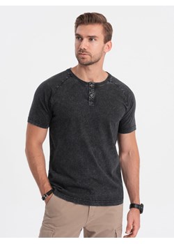 T-shirt męski z dekoltem henley - czarny V1 S1757 ze sklepu ombre w kategorii T-shirty męskie - zdjęcie 161846212