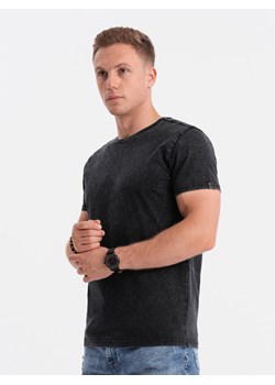 T-shirt męski z efektem ACID WASH -  czarny V1 S1638 ze sklepu ombre w kategorii T-shirty męskie - zdjęcie 161846222
