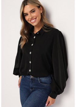 Czarna Satynowa Koszula z Bufiastym Rękawem Nicoles ze sklepu Born2be Odzież w kategorii Koszule damskie - zdjęcie 161853571