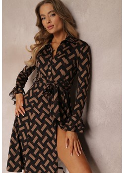 Brązowa Sukienka Koszulowa w Geometryczny Wzór Reimeza ze sklepu Renee odzież w kategorii Sukienki - zdjęcie 161853850