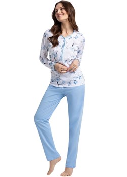 Luna bawełniana piżama damska biało niebieska w orientalne kwiaty 650, Kolor biało-niebieski, Rozmiar M, Luna ze sklepu Intymna w kategorii Piżamy damskie - zdjęcie 161858281