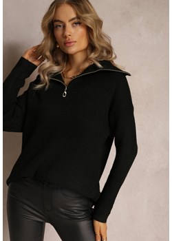 Czarny Golf Sweter z Długim Rękawem i Zapięciem na Suwak przy Szyi Naissava ze sklepu Renee odzież w kategorii Swetry damskie - zdjęcie 161860930