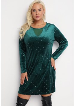 Zielona Welurowa Sukienka z Brokatem Mosire ze sklepu Born2be Odzież w kategorii Sukienki - zdjęcie 161861102