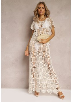 Beżowa Ażurowa Sukienka Plażowa z Bawełny Taymbeth ze sklepu Renee odzież w kategorii Odzież plażowa - zdjęcie 161864432