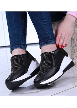 Czarne sneakersy z suwakiem na koturnie /B3-1 14745 T366/ ze sklepu Pantofelek24.pl w kategorii Buty sportowe damskie - zdjęcie 161868034