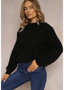 Czarny Sweter o Klasycznym Fasonie z Modnym Splotem Siloma ze sklepu Renee odzież w kategorii Swetry damskie - zdjęcie 161933432