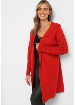 Czerwony Niezapinany Kardigan z Kapturem i Kieszeniami Alylah ze sklepu Born2be Odzież w kategorii Swetry damskie - zdjęcie 161933444