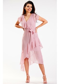 Sukienka o asymetrycznym kroju w kolorze różowym A574, Kolor różowy, Rozmiar M, Awama ze sklepu Primodo w kategorii Sukienki - zdjęcie 161947084
