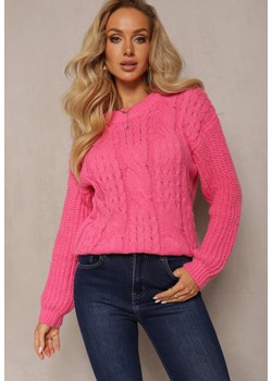 Fuksjowy Sweter o Klasycznym Fasonie z Modnym Splotem Siloma ze sklepu Renee odzież w kategorii Swetry damskie - zdjęcie 161953734