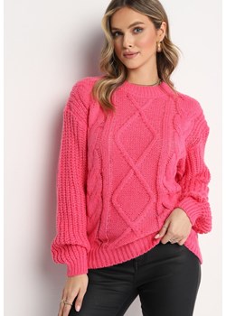 Fuksjowy Jednolity Sweter ze Ściągaczami i Klasycznym Splotem Loma ze sklepu Born2be Odzież w kategorii Swetry damskie - zdjęcie 161954020