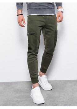 Spodnie męskie dresowe joggery - khaki P917 ze sklepu ombre w kategorii Spodnie męskie - zdjęcie 161954430