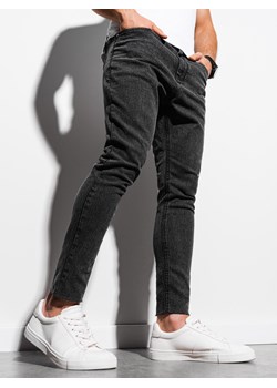 Męskie jeansowe spodnie marmurkowe z surowo wykończoną nogawką SLIM FIT - czarne V3 OM-PADP-0146 ze sklepu ombre w kategorii Jeansy męskie - zdjęcie 161954613