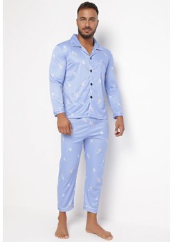 Jasnoniebieska Bawełniana Piżama 2-częściowa z Koszulą i Spodniami Lallitte ze sklepu Born2be Odzież w kategorii Piżamy męskie - zdjęcie 161962593