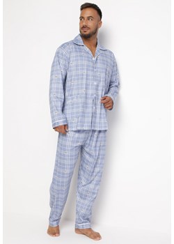 Jasnoniebieska 2-częściowa Piżama w Kratę Liaves ze sklepu Born2be Odzież w kategorii Piżamy męskie - zdjęcie 161962613