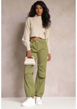 Zielone Szerokie Spodnie ze Stoperami i Marszczoną Talią Nirli ze sklepu Renee odzież w kategorii Spodnie damskie - zdjęcie 161962912