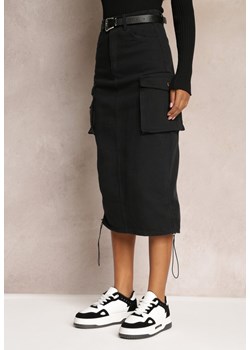 Czarna Cargo Spódnica Midi z Paskiem i Ściągaczami Timnitos ze sklepu Renee odzież w kategorii Spódnice - zdjęcie 161962960