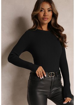 Czarny Prążkowany Sweter z Długim Rękawem i Ozdobnymi Guzikami Werefli ze sklepu Renee odzież w kategorii Swetry damskie - zdjęcie 161963161