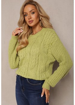 Jasnozielony Sweter o Klasycznym Fasonie z Modnym Splotem Siloma ze sklepu Renee odzież w kategorii Swetry damskie - zdjęcie 161963211