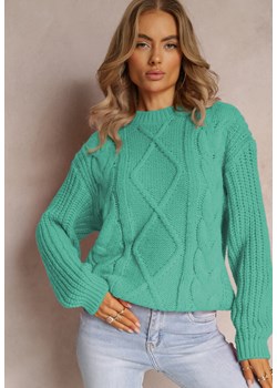 Zielony Klasyczny Sweter z Modnym Splotem Wykończony Ściągaczami Viala ze sklepu Renee odzież w kategorii Swetry damskie - zdjęcie 161963261