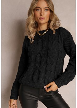 Czarny Sweter o Luźnym Kroju z Modnym Splotem Osma ze sklepu Renee odzież w kategorii Swetry damskie - zdjęcie 161963271