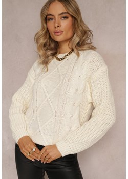 Jasnobeżowy Klasyczny Sweter z Modnym Splotem Wykończony Ściągaczami Viala ze sklepu Renee odzież w kategorii Swetry damskie - zdjęcie 161977932