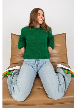 Och Bella Ciemnozielony ażurowy sweter klasyczny z wełną ze sklepu 5.10.15 w kategorii Swetry damskie - zdjęcie 161983302