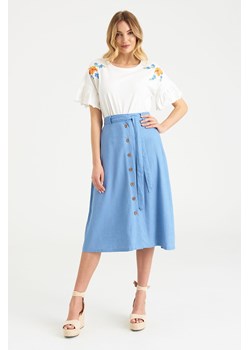 Lniana Spódnica długa z ozdobnymi guzikami niebieska ze sklepu 5.10.15 w kategorii Spódnice - zdjęcie 161986710