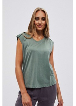 Oliwkowy t-shirt damski dzianinowy ze sklepu 5.10.15 w kategorii Bluzki damskie - zdjęcie 161990684