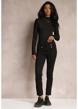 Czarne Spodnie High Waist z Guzikami Manike ze sklepu Renee odzież w kategorii Spodnie damskie - zdjęcie 161996203