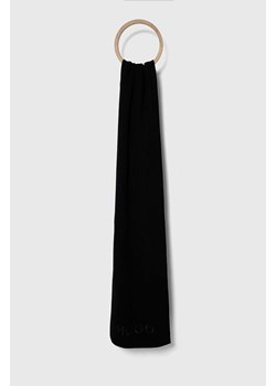 HUGO szalik wełniany kolor czarny gładki ze sklepu ANSWEAR.com w kategorii Szaliki męskie - zdjęcie 161998210