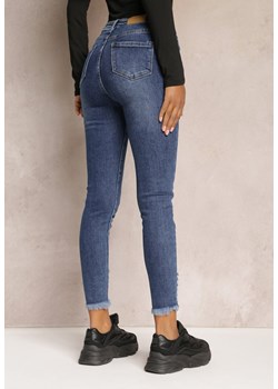 Granatowe Jeansy Skinny z Wysokim Stanem i Przetarciami Vife ze sklepu Renee odzież w kategorii Jeansy damskie - zdjęcie 162000140
