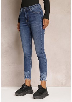Granatowe Jeansy Skinny z Wysokim Stanem i Przetarciami Vife ze sklepu Renee odzież w kategorii Jeansy damskie - zdjęcie 162000141