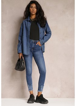 Granatowe Jeansy Skinny z Wysokim Stanem i Przetarciami Vife ze sklepu Renee odzież w kategorii Jeansy damskie - zdjęcie 162000143