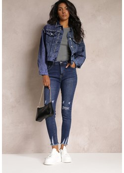 Granatowe Jeansy Skinny z Wysokim Stanem i Przetarciami Hashna ze sklepu Renee odzież w kategorii Jeansy damskie - zdjęcie 162025414
