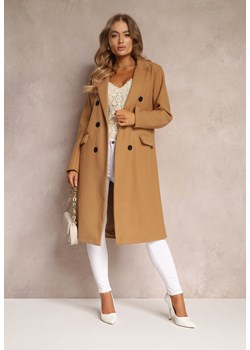 Beżowy Płaszcz Dwurzędowy Aminirn ze sklepu Renee odzież w kategorii Płaszcze damskie - zdjęcie 162043280
